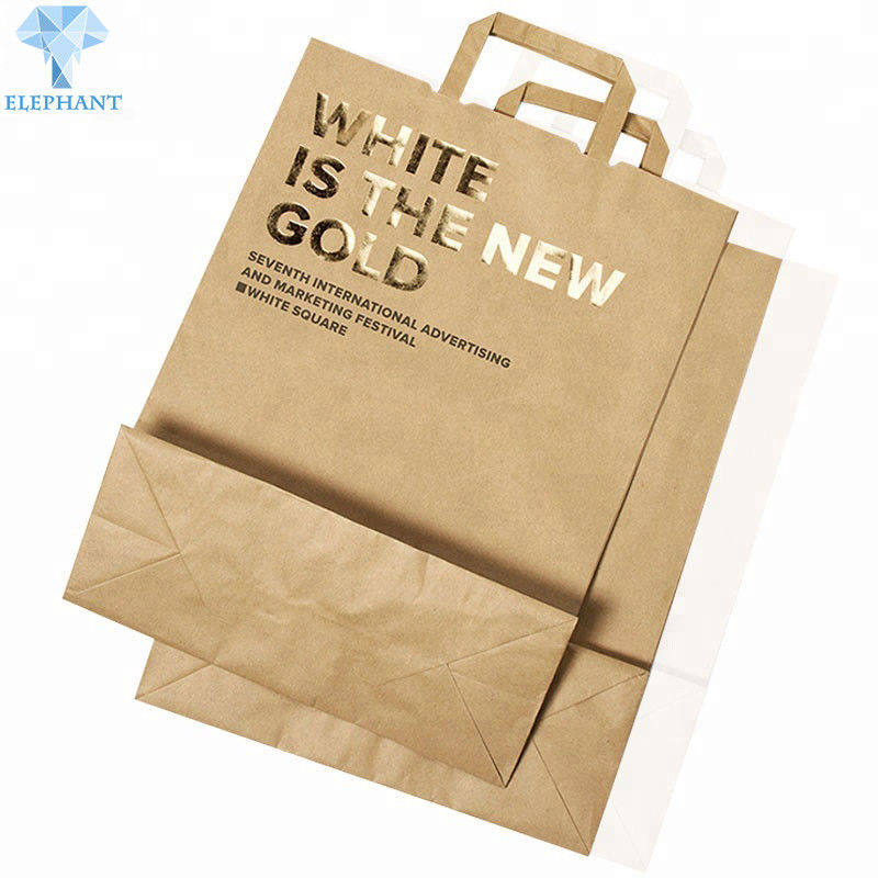 Disposable Coffee Brown Paper Gift Bags Embossing Debossing